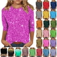 thumbnail image 1 of DDAPJ pyju Sequin Printed Tops for Women 3/4 Sleeve Crewneck T-shirt Sparkly Glitter Party Blouses Dressy Casual Three Quarter Length Tee Shirts Orange XL, 1 of 6