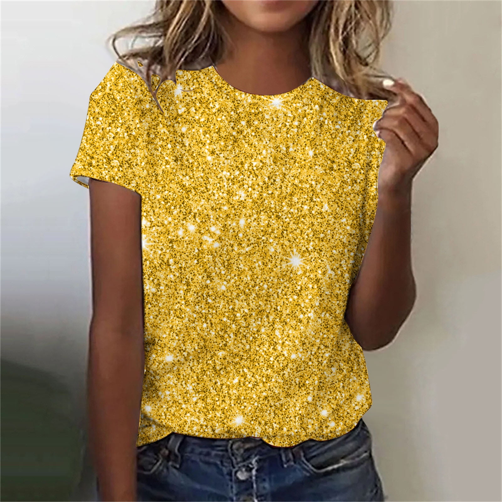 DDAPJ pyju Sequin Tops for Women 2025 Fashion Short Sleeve