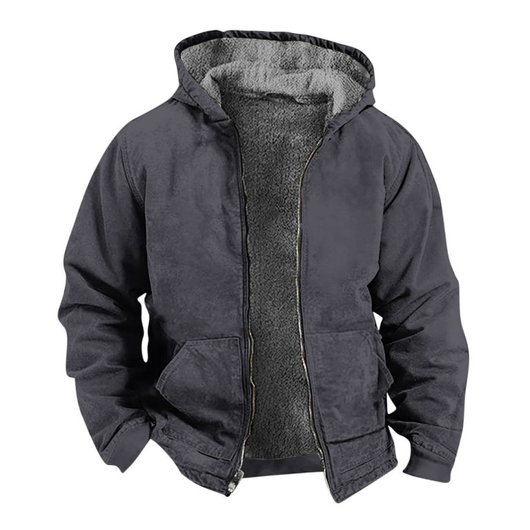 DDAPJ pyju Sherpa Lined Hooded Jacket for Men 2023 Clearance,Solid Long  Sleeve Zip Up Hoodie Coat Oversized Sweatshirt Jacket Winter Thick Warm