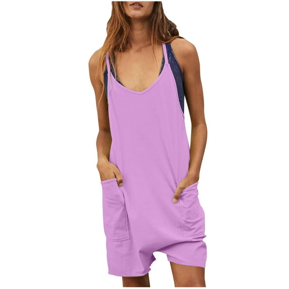 DDAPJ pyju Short Overalls for Women Loose Fit,Women's Summer Casual Sleeveless Rompers Loose Fit Spaghetti Strap Shorts Jumpsuit Beach Cover Up with Pockets