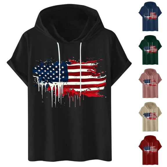 DDAPJ pyju Short Sleeve Hoodie for Men 4th of July American Flag Graphic Tees Lightweight Moisture Wicking Athletic Hoodies Khaki S