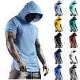 thumbnail image 1 of DDAPJ pyju Short Sleeve Hoodies for Men Gym Workout Sweatshirt Lightweight Athletic Pullover Quick Dry Mesh Hooded T Shirt Active Tops Wine M, 1 of 7