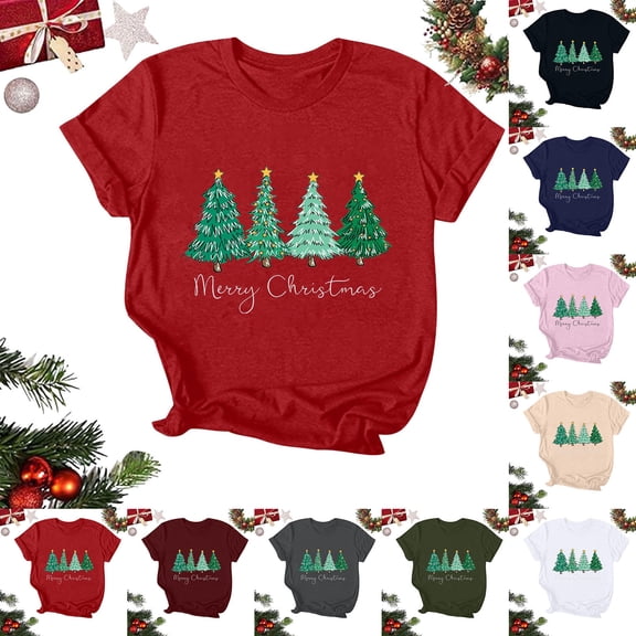 DDAPJ pyju Short Sleeve T-Shirts for Women Merry Christmas Tree Shirts Short Sleeve Holiday Tee Shirt Xmas Gift Tops Black XXL