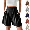 thumbnail image 1 of DDAPJ pyju Shorts for Women Dressy Casual Summer Elastic Waist Pleated Wide Leg Shorts Tailored Work Trouser Shorts with Pockets Coffee M, 1 of 7