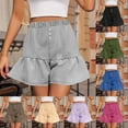 thumbnail image 1 of DDAPJ pyju Shorts for Women Summer Trendy 2025 Ruffle Hem Casual Shorts Elastic Waist Button Short Pants with Pockets Army Green XXL, 1 of 8