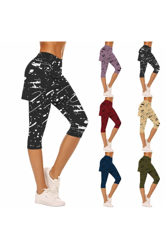 Skirted Legging for Women 2026 Summer Casual Yoga Capri Legging with Skirts Golf Tennis Leggings Khaki M