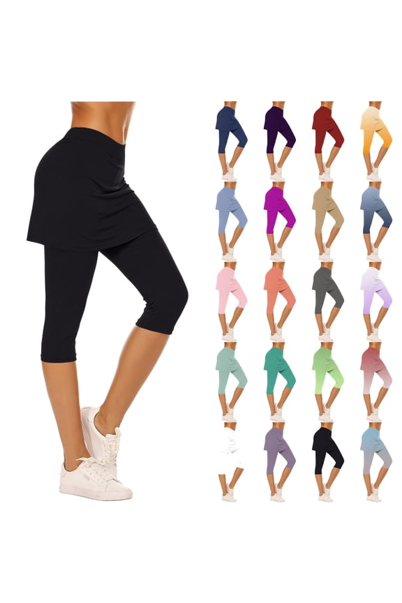 Skirted Leggings for Women Tummy Control High Waisted Summer Capri Pants Athletic Tennis Yoga Leggings Navy M