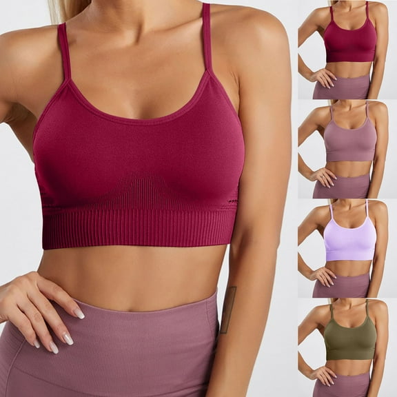 DDAPJ pyju Sports Bra for Women, Criss Cross Back Padded Strappy Bralette Wireless Yoga Exercise Athletic Workout Bra Purple S