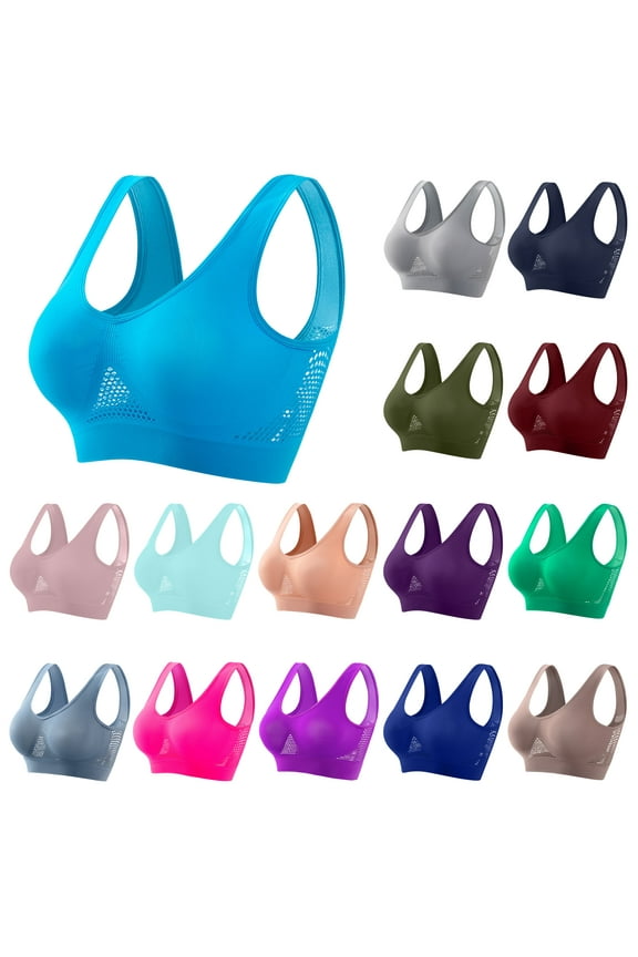 Sports Bras for Women Plus Size Breathable Cool Lift Up Air Bra Full Coverage Wireless Push Up Bra Seamless Bralettes Sales Today Clearance Gray S