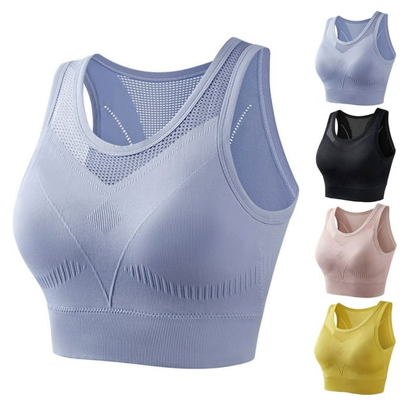 DDAPJ pyju Sports Bras for Women Full Support Wireless Mesh Breathable Push up Padded Yoga Bras High Impact Workout Bras Limited Time Sales Yellow L