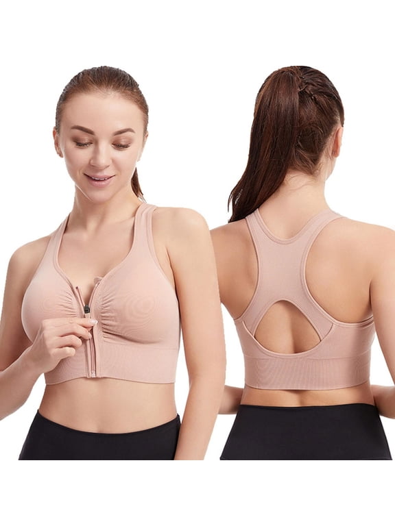 Sports Bras for Women Zip Front Closure Racerback Yoga Workout Bra High Support Wireless Seamless Strappy Active Bra Pink XXXXL