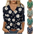 thumbnail image 1 of DDAPJ pyju Spring Tops for Women Trendy 3/4 Sleeve T-shirts Dressy Casual Floral Print V Neck Blouses Loose Fit Mid-length Tunics Green XXL, 1 of 6