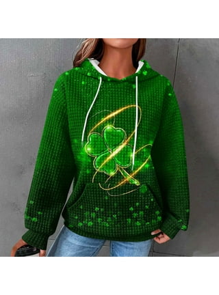 KIJBLAE Sales Women's Fashion Sweatshirt Pocket Drawstring Pullover Tops  St. Patrick's Day Clover Print Casual Comfy Womens Hoodie Sweatshirt Trendy