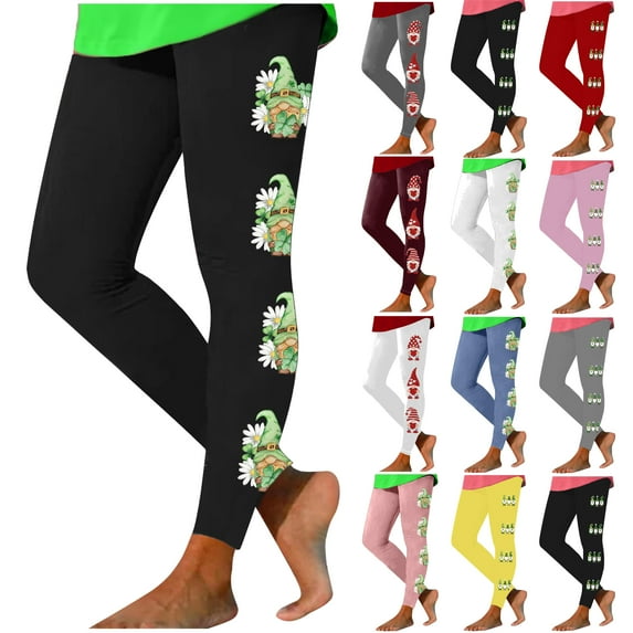 DDAPJ pyju St Patricks Day Leggings for Women Shamrock Green Pant Slim Fit Tummy Control Leggings Irish Yoga Pants Workout Leggings Lightning Sales Today Red S