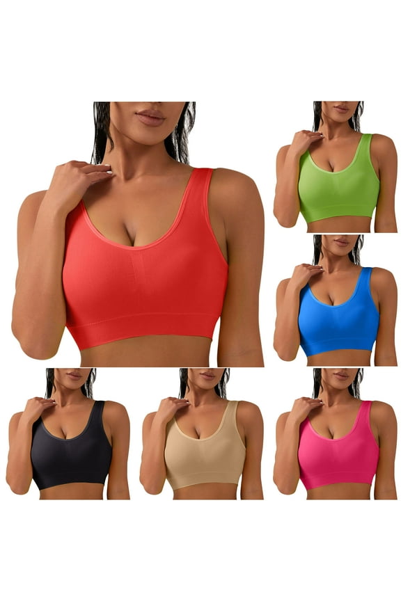 Stretch Sports Bras for Women U Back Wireless Medium Impact Padded Yoga Workout Bra Seamless Push Up Bras Clearance Sale Orange M
