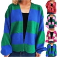 thumbnail image 1 of DDAPJ pyju Striped Cardigan Sweaters for Women Open Front Long Sleeve Knit Outwear Fall Casual Loose Cardigans Pink S, 1 of 6
