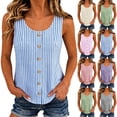 thumbnail image 1 of DDAPJ pyju Striped Tank Tops for Women Sleeveless Crewneck Button Front Blouses Fashion Summer Vacation Clothes Pink M, 1 of 8