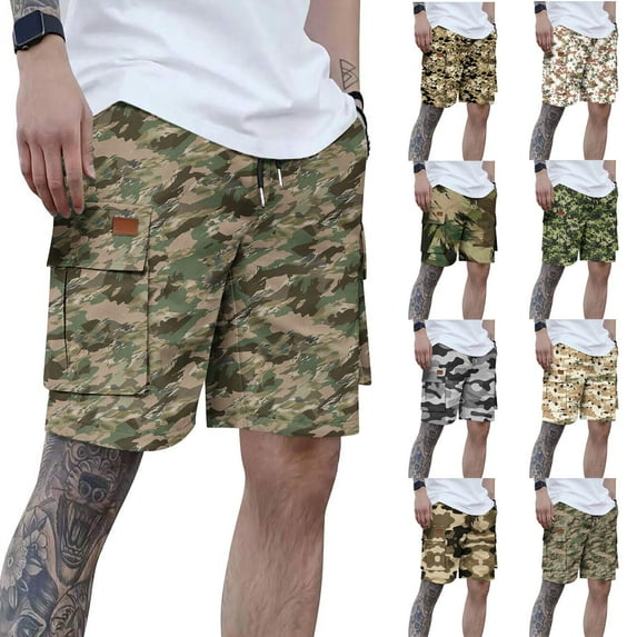DDAPJ pyju Summer Cargo Shorts for Men Bermuda Shorts Camouflage Work Shorts Lightweight Multi-Pocket Casual Hiking Shorts Beige XXL