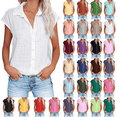 thumbnail image 1 of DDAPJ pyju Summer Linen Shirts for Women Button Down Short Cap Sleeve Blouse Loose Comfy V Neck Collared Dressy Basic Shirts for Work Purple L, 1 of 7