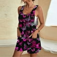 thumbnail image 1 of DDAPJ pyju Summer Rompers for Women Butterfly Print Casual Wide Leg Short Jumpsuit Sleeveless Suspender Overalls Jumper with Pockets Blue XXL, 1 of 5