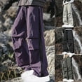 thumbnail image 1 of DDAPJ pyju Summer Saving ! Mens Baggy Cargo Pants Casual Street Pants Hip Hop Techwear Parachute Pants Fashion Street Trousers Purple XXXL, 1 of 5
