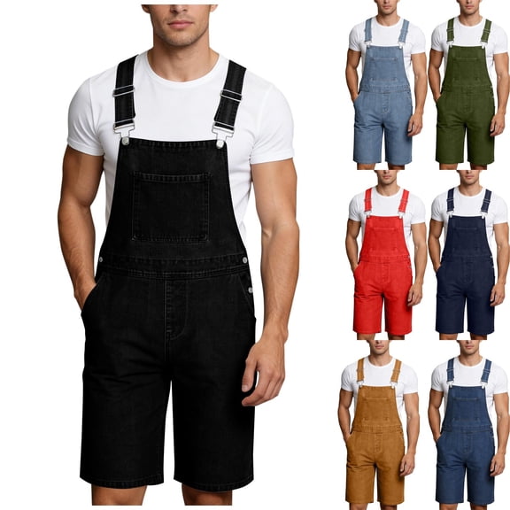 DDAPJ pyju Summer Saving Clearance! Mens Denim Shorts Ripped Bib Overall Jeans Adjustable Straps Raw Hem Romper Vintage Distressed Jean Jumpsuits with Pockets Army Green M