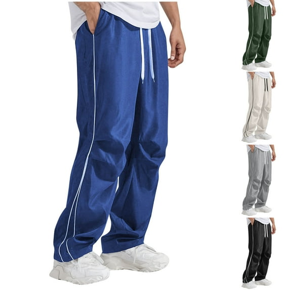 DDAPJ pyju Summer Saving Clearance! Mens Drawstring Sweatpants Side Striped Casual Athletic Pants Baggy Track Pants with Pockets Black XL