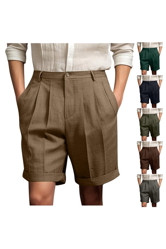 Chino Shorts Men Pleated Front Golf Shorts Work Casual Shorts Lightweight Button Dress Short Pants with Pockets Brown M