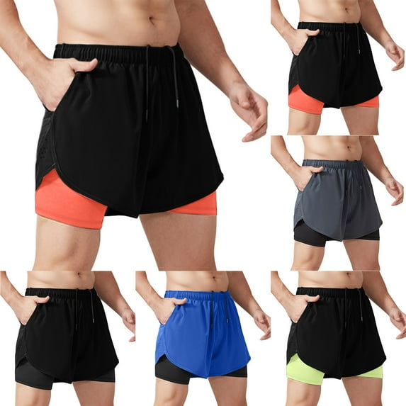 DDAPJ pyju Mens 2 in 1 Workout Shorts Summer Beach Athletic Shorts with Compression Liner Drawstring Running Sports Shorts with Pockets Green XXXL