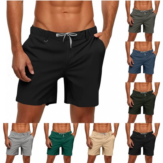DDAPJ pyju Mens Solid Athletic Running Shorts Drawstring Workout Gym Shorts Lounge Sweat Shorts with Pockets Khaki S