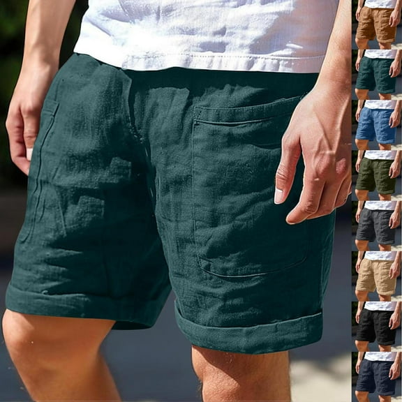 DDAPJ pyju Summer Shorts for Men Drawstring Cotton Beach Shorts Baggy Comfy Lounge Shorts with Pockets Green L