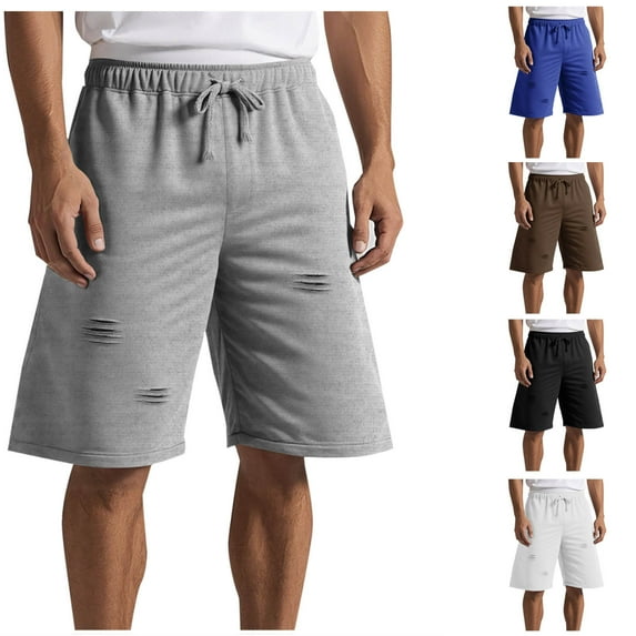 DDAPJ pyju Workout Gym Shorts for Men Trendy Ripped Short Pants Drawstring Elastic Waist Joggers Summer Casual Bermuda Shorts with Pockets Black XL