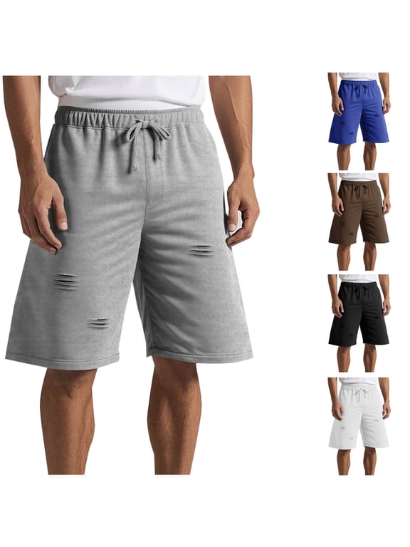 Workout Gym Shorts for Men Trendy Ripped Short Pants Drawstring Elastic Waist Joggers Summer Casual Bermuda Shorts with Pockets Black XL