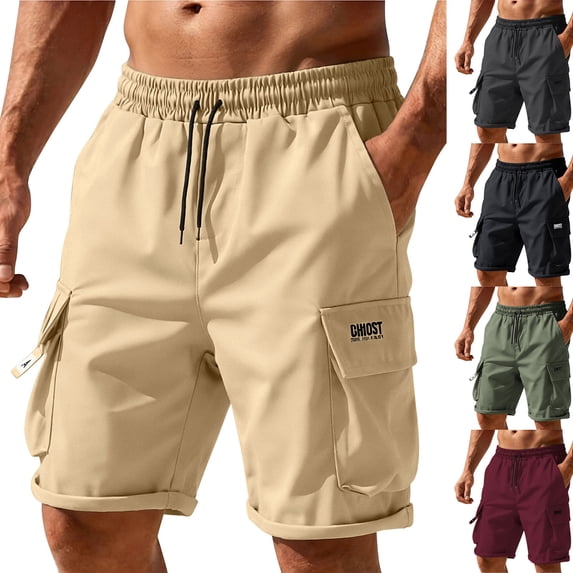 DDAPJ pyju Mens Cargo Shorts Elastic Waist Hiking Athletic Shorts Lightweight Drawstring Workout Jogger Shorts with Pockets Dark Gray XL
