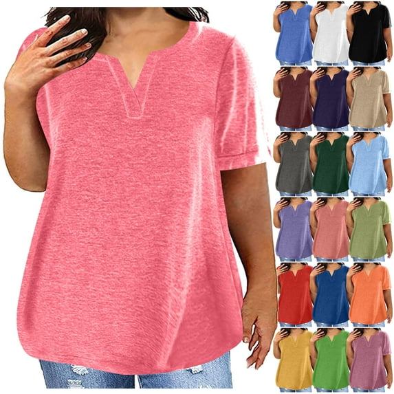 DDAPJ pyju Summer Tops for Women Plus Size 2025 Trendy Short Sleeve V Neck T-Shirts Loose Comfy Casual Workout Blouse Black XXXXL