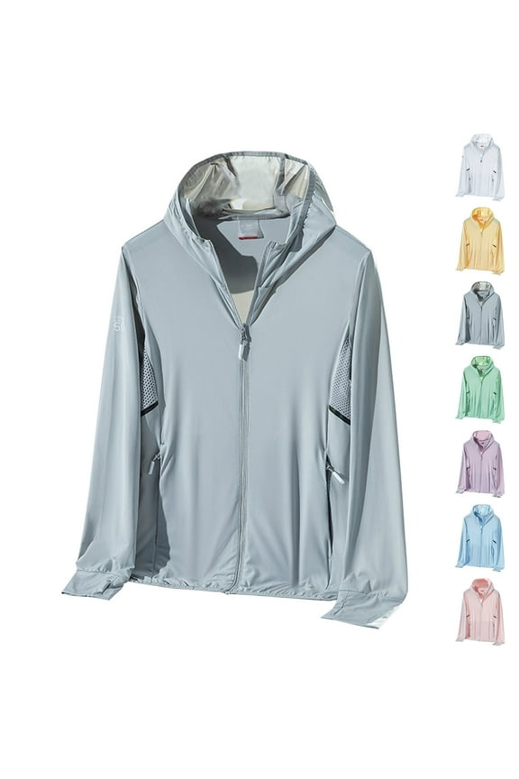 Sun Protection Jacket For Women UPF 50+ Full Zip Long Sleeve UV Hoodie Sun Shirts Outdoor Athletic Jackets with Pockets Gray M