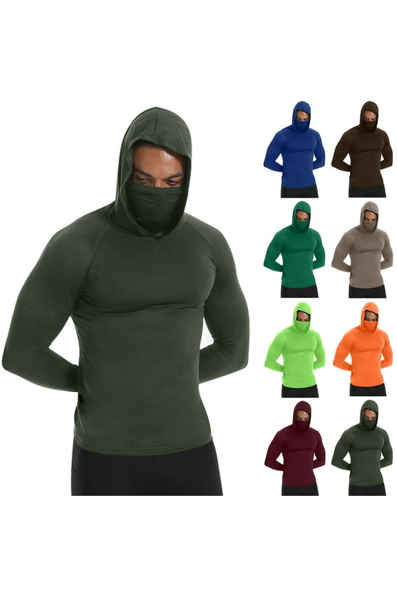 Sun Protection Shirts for Men with Mask UPF 50+ Fishing Blouses Lightweight Long Sleeve UV Rash Guard Cooling Hoodies Orange XL