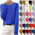 thumbnail image 1 of DDAPJ pyju Sweaters for Women Long Sleeve Crewneck Fall Sweater Comfy Soft Business Casual Knit Pullover Tops Cropped Sweatshirt Dark Green M, 1 of 7