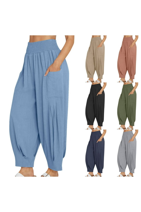 Thai Harem Pants Women Solid Color Casual Hippie Boho Yoga Pants with Deep Pockets Lightning Sales of The Day Green XL