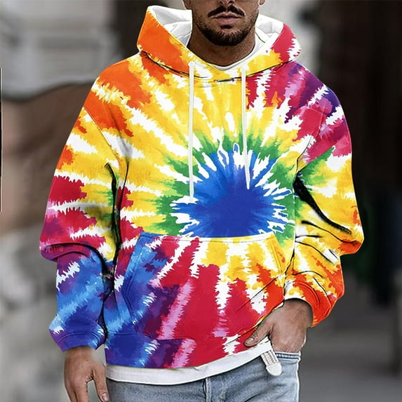 DDAPJ pyju Tie Dye Hoodie for Men Big and Tall Hooded Sweatshirt Oversized Casual Pocket Hoodie Trendy Hoody Tops Yellow XL