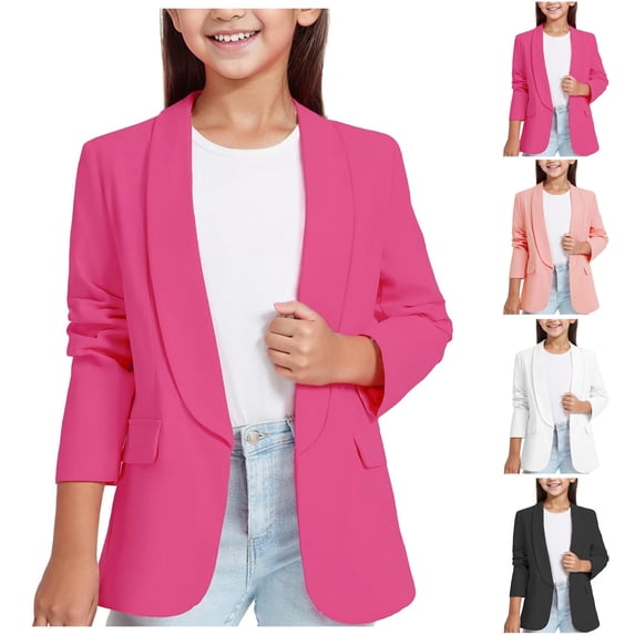 DDAPJ pyju Toddler Boys Girls Blazer Jackets Lightweight Solid Suit Jacket Kids Lapel Long Sleeve Open Front Blazers with Pockets Sales Today Clearance Black 120