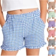 thumbnail image 1 of DDAPJ pyju Toddler Girl Ruffle Shorts Elastic Waist Wide Leg Plaid Boxer Shorts Cute Summer Beach Gingham Bottoms Green 5-6 Years, 1 of 7