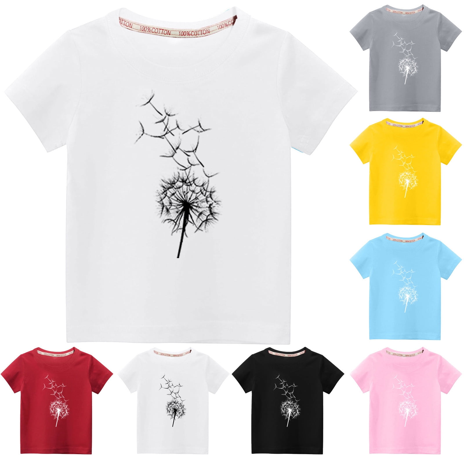 Women's Cute Dandelion Print T-Shirt - Make A Wish Graphic Tee, Soft Cotton Summer Top