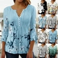 thumbnail image 1 of DDAPJ pyju Tops to Hide Belly for Women 3/4 Ruffled Sleeve Tunic Blouse Loose Casual Floral Printed Henley Shirts 2025 Green S, 1 of 5