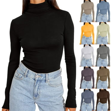 DDAPJ pyju Turtleneck Tops for Women Slim Fit Long Sleeve T-shirt Comfy Soft Base Layer Tees Basic Solid Casual Athletic Tee Shirts Clearance Sale Blue M