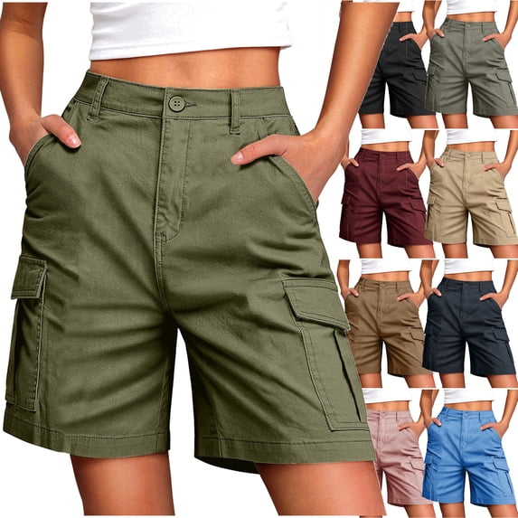 DDAPJ pyju Twill Cargo Shorts for Women Summer Casual Hiking Shorts Plus Size Knee Length Bermuda Shorts with Multi Pockets Black XXXL