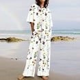 thumbnail image 1 of DDAPJ pyju Two Piece Linen Set for Women Plus Size Loungewear Floral Printed Short Sleeve T-shirt and Wide Leg Pants Matching Sets Summer Casual Beach Outfits Pilates Yoga Tracksuits White S, 1 of 5