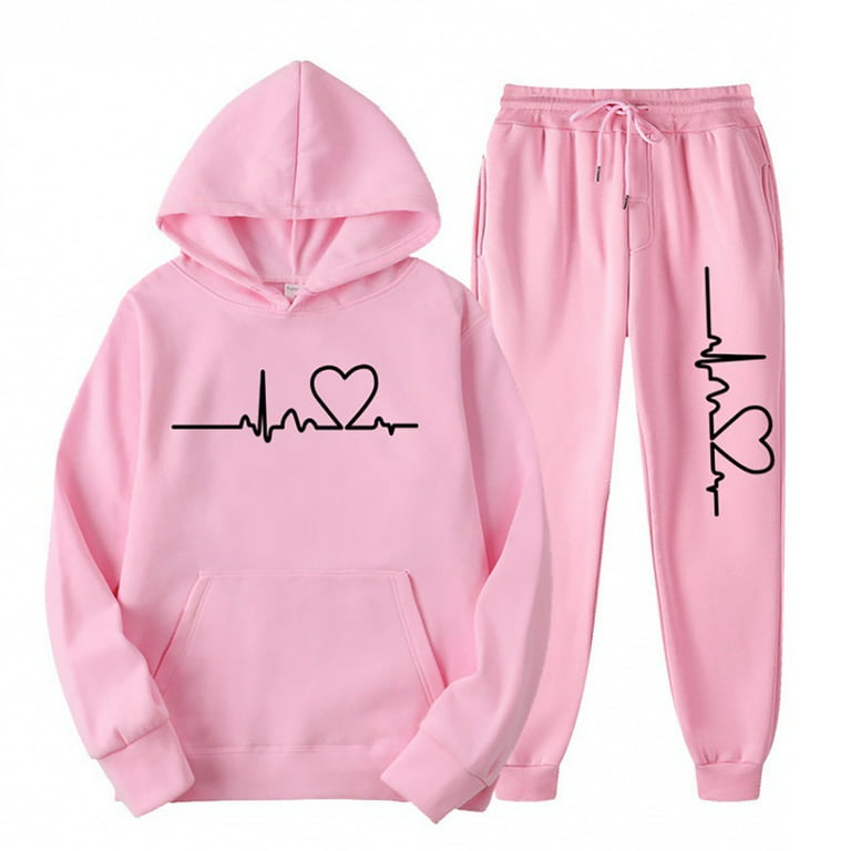 DDAPJ pyju Sweatsuit for Women 2 Piece Outfits Love Printed Graphic  Sweatshirts Tops and Drawstring Pants Set Lounge Sets