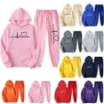 thumbnail image 1 of DDAPJ pyju Two Piece Outfits for Women and Men 2025 Clearance,Unisex 2PC Sweatsuit Heartbeat Print Sweatshirt Elastic Waisted Pants Tracksuit Plus Size Lounge Sets with Pockets, 1 of 3