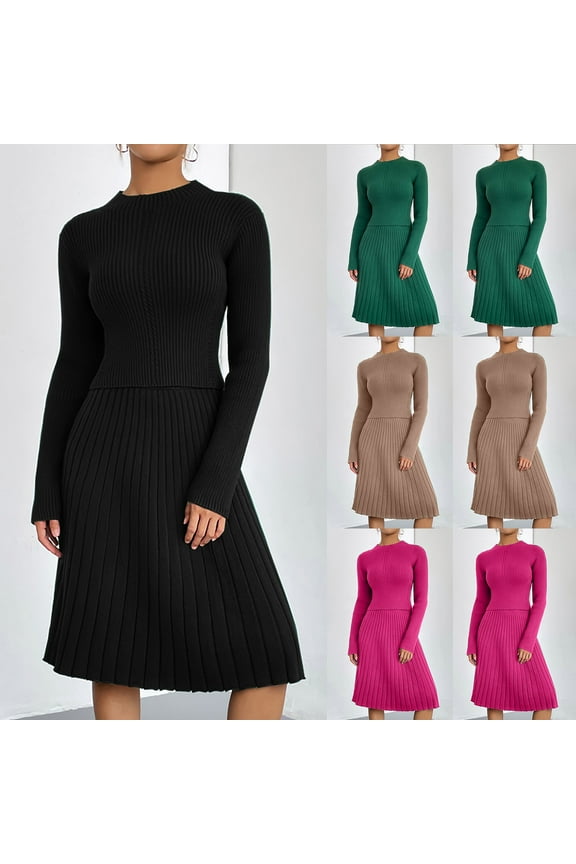 Two Piece Skirt Sets for Women 2025 Trendy Fall Outfits Ribbed Knit Long Sleeve Crop Top A Line Midi Skirt Set Dressy Casual Sweater Sets Khaki L